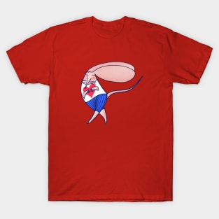 Cute mouse in love dancing on mainly red background T-Shirt